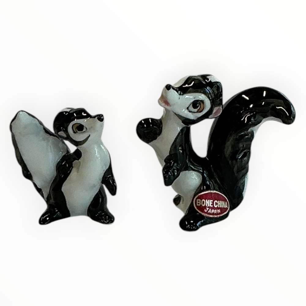 Vintage Bone China Japan Skunk Figurines‎ Set of 2 Black White Miniature Animals